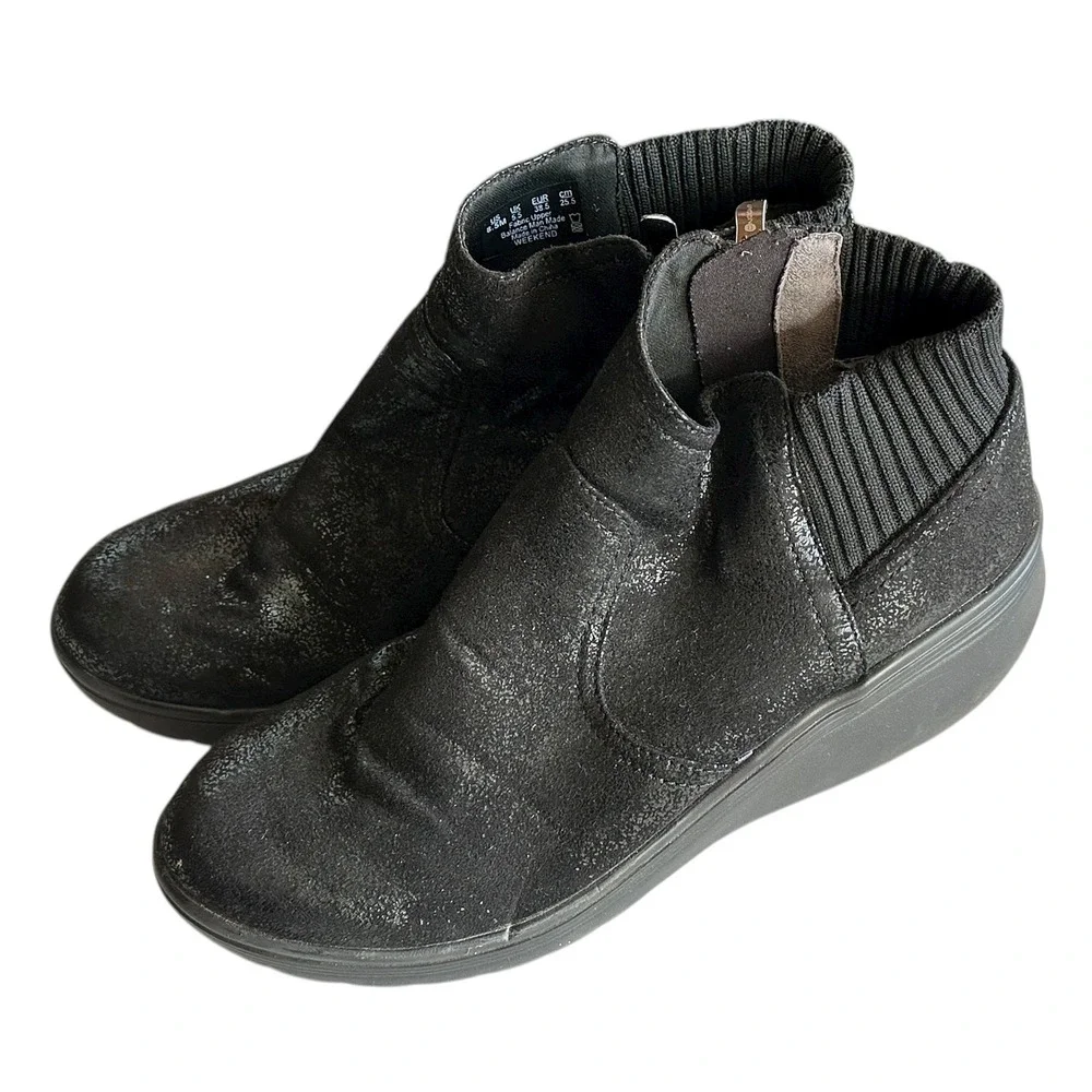 Women's Black Metallic Sparkle‎ Wedge Ankle Boots Side Zip Comfort Weekend 8.5M